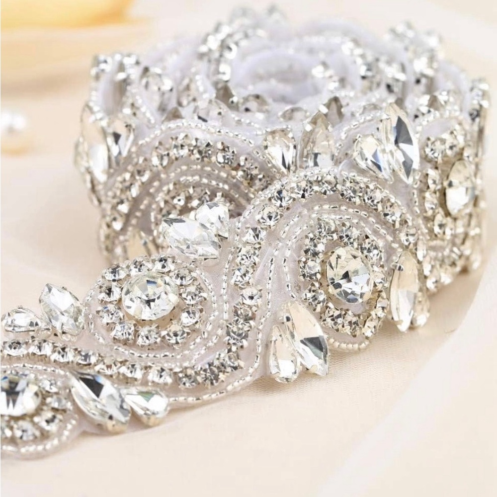 Wedding Rhinestone Trim Appliques by The Yard for Bridal sash